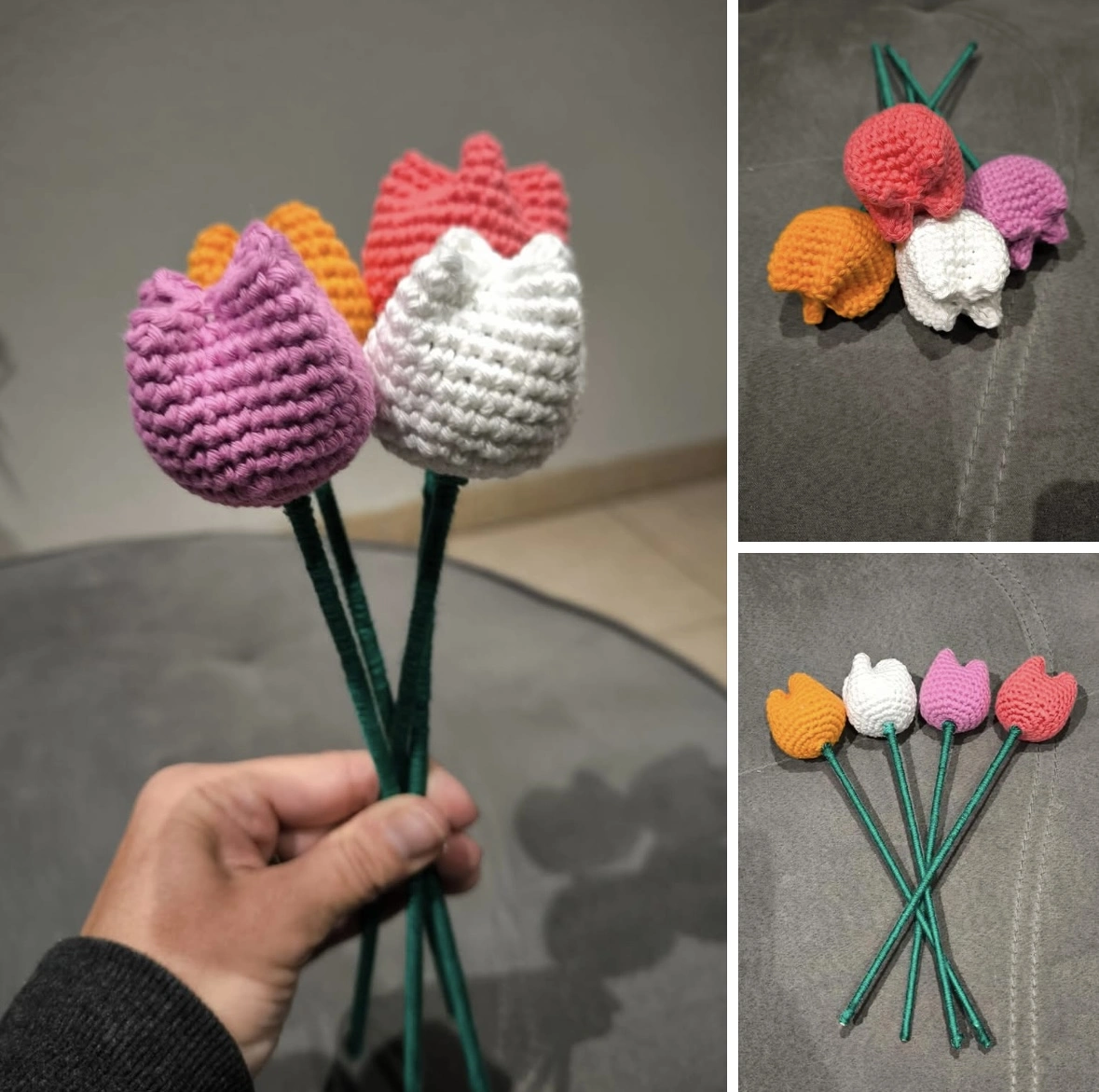 Fleurs décoratives en crochet fait main - Bouquet artisanal français pour décoration intérieure, roses et marguerites au crochet
